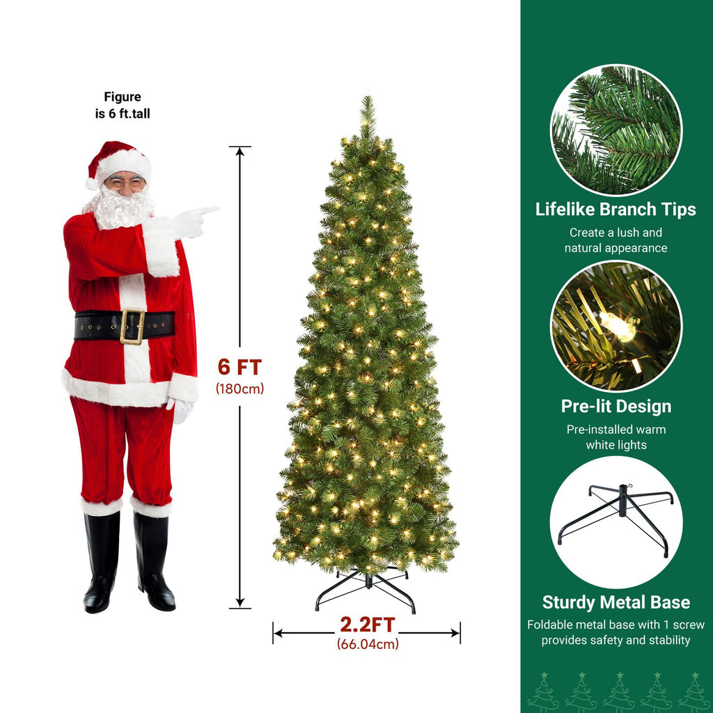 SHareconn Prelit Artificial Pencil Christmas Tree 6FT & Warm White Lights