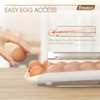 theaoo Egg Holder for Fridge, Automatic Rolling Egg Container for Refrigerator, Clear Plastic Egg Dispenser, Stackable Eggs Organizer with Quick Removable inner Tray For Organizers and Storage, 1 Pack