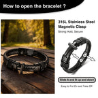 Enjoy Risingsun Mens Christian Bracelet, Cross Bracelet for Men, Gifts for Husband Dad Boyfriend Son, Engraved Bible Verse Jewelry, Stainless Steel Cross, Black Braided Leather Bracelets (Joshua 1:9)