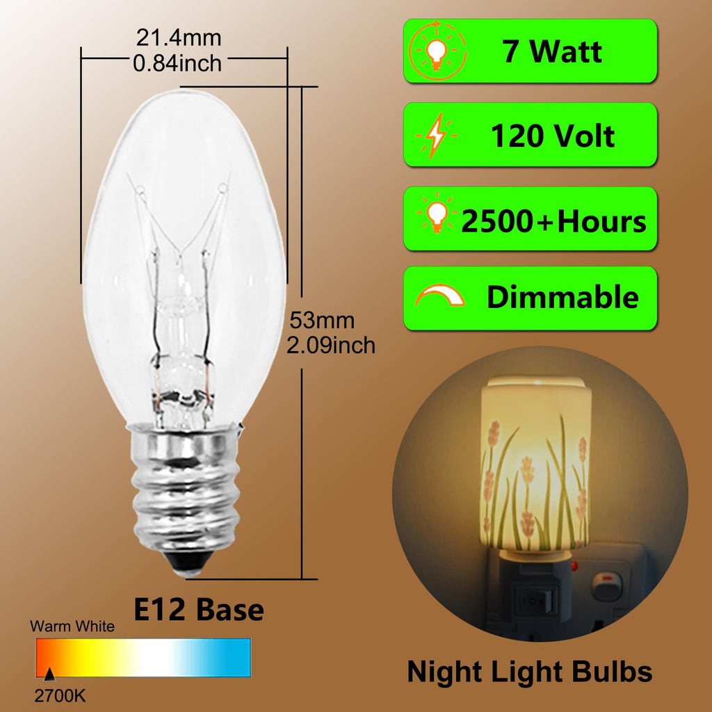 PaeorRorL 15 Packs Night Light Bulbs 7 Watt E12 Base C7 Clear Light Bulbs