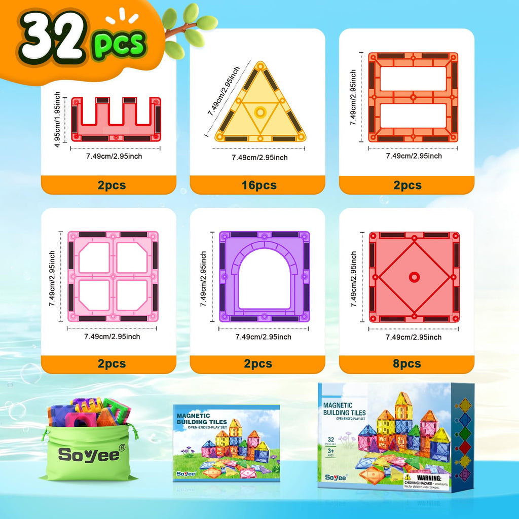 Soyee Magnetic Tiles Toddler Toys Games Sensory Toys for Toddlers 3-4 Magnetic Blocks for Kids Age 3-5 4-8 Outdoor Toddler Activities Preschool Building Learning Toys