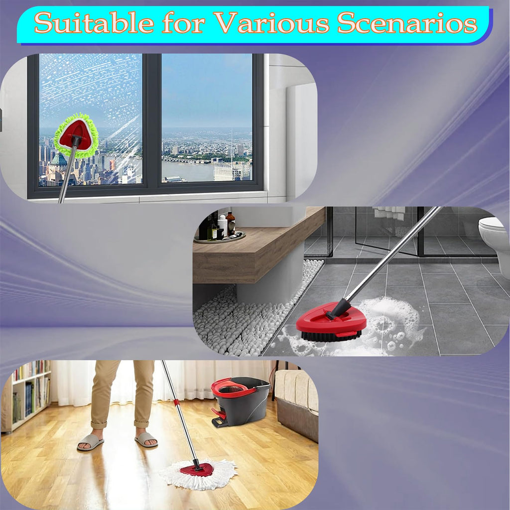 EasyWring Spin Mop Replacement Head Spin Mop Refills Compatible with O Cedar EasyWring 1-Tank Spin Mop Handle, 3 Microfiber Mop Refills, 1 Triangle Head Cover, 1 Scrubber Head and Handle for Ocedar