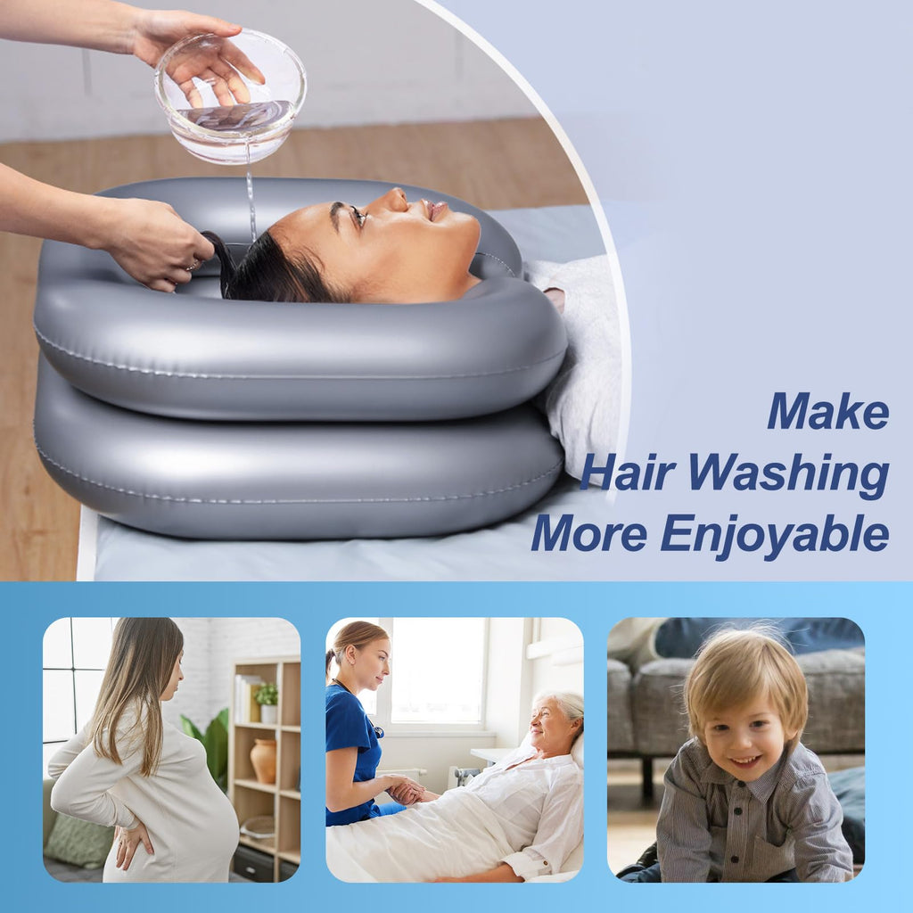 Inflatable Shampoo Basin for Bedridden and Disabled,Portable Shampoo Bowl for Injured, Hair Washing Basin for Childred,Pregnant Woman,Easy Hair Washing at Home (Silvery)
