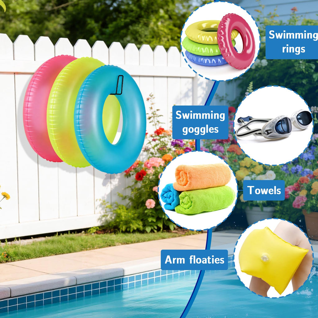 MUOUAKATE 3 Pcs Pool Float Storage Holder, 17.3 Inch Wall Mount Pool Float Organizer Storage Rack with Hangers for Swimming Ring, Towel, Tools & More Storage Indoor Outdoor Space-Saving
