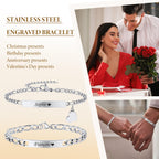 Personalized Matching Bracelet for Couple - Free Engraving Custom Couples Bracelets,Hypoallergenic Adjustable Stainless Steel Long Distance Relationship Jewelry,Promise Bracelet Gifts for Him and Her