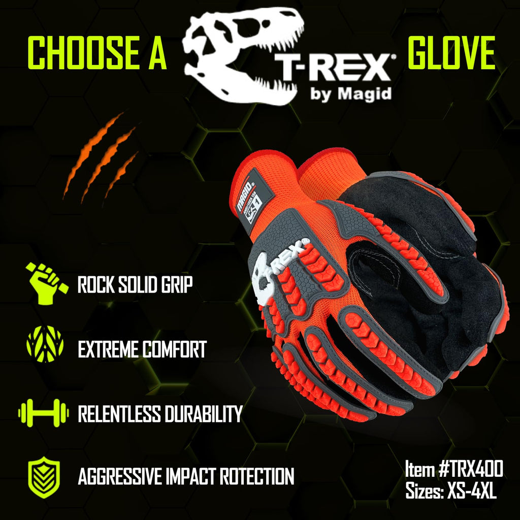 MAGID T-REX Flex Series Sandy Nitrile Coated Knit Impact Gloves, 24 Pairs, 8/Medium, TRX400
