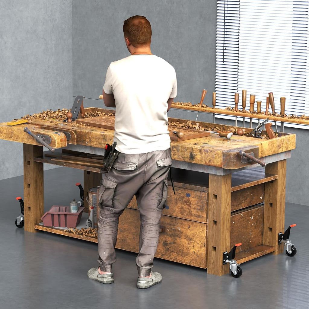 SPACEKEEPER Workbench Casters kit 920 Lbs- Retractable Casters, 4 Pack