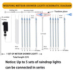 Weepong Christmas Lights Outdoor UL Certified Meteor Shower Lights 12 Inch 8 Tubes 192 LED Falling Rain Drop Icicle Snow Cascading Light for Xmas Tree Wedding Party Garden Decoration, White