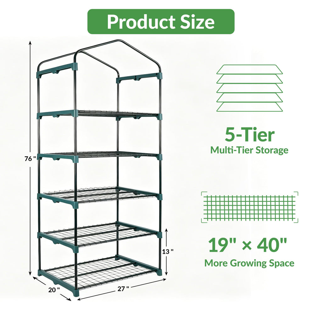 KOL 27x19x76 in PVC Cover 5-Tier Mini Greenhouse, Indoor Outdoor