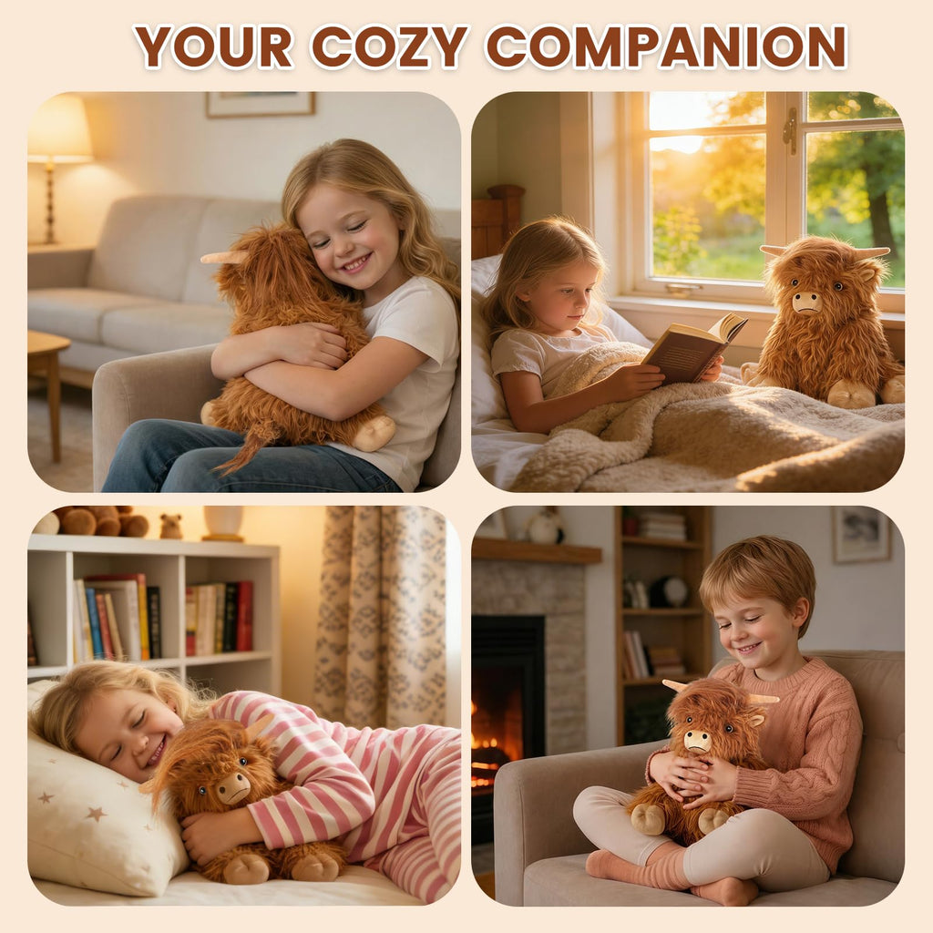 SuzziPals Heatable & Coolable Highland Cow Stuffed Animals Plushie, Microwavable Heating Pad for Soothing & Relaxation, Lavender Scented Cattle Plush Toys for Stress Relief, Stuffed Cow Gifts
