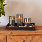 Homemory Grey Glass Flameless Candles, Real Wax, Remote Timer, 3 Pack
