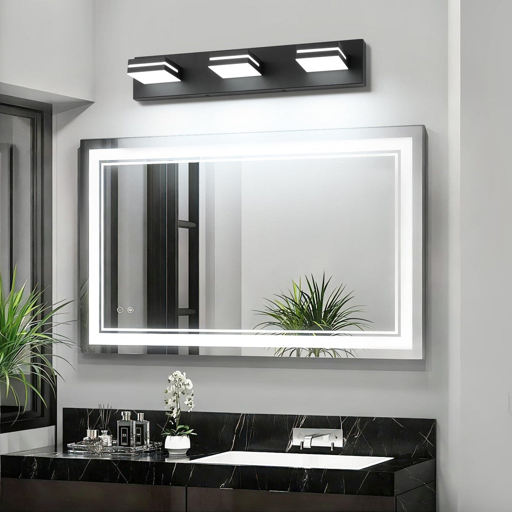 SineRise LED Modern Bathroom Vanity Light Fixtures, Modern Acrylic Bathroom Wall Lighting Fixtures Over Mirror, 3-Light, 24-Inch, Black, White