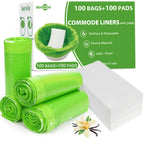 BOOWOO Bedside Commode Liners with Absorbent Pads, Disposable Commode Bags/Pads, Scented Adult Potty Chair Liners, Portable Commode Poop Bag for Commode Chair, Bedpan, Bucket Toilet, 100 Bags+100 Pads