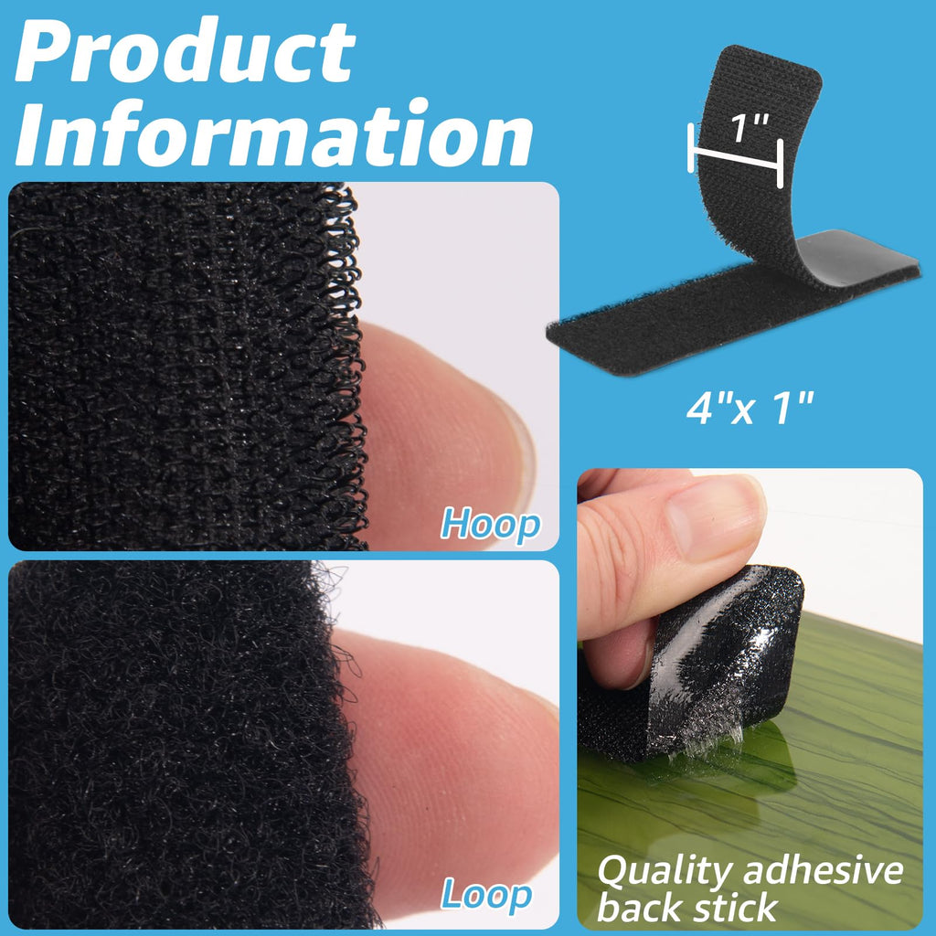 Art3d 16 Sets Hook and Loop Tape, 1"x 4" Sticky Back, Heavy Duty