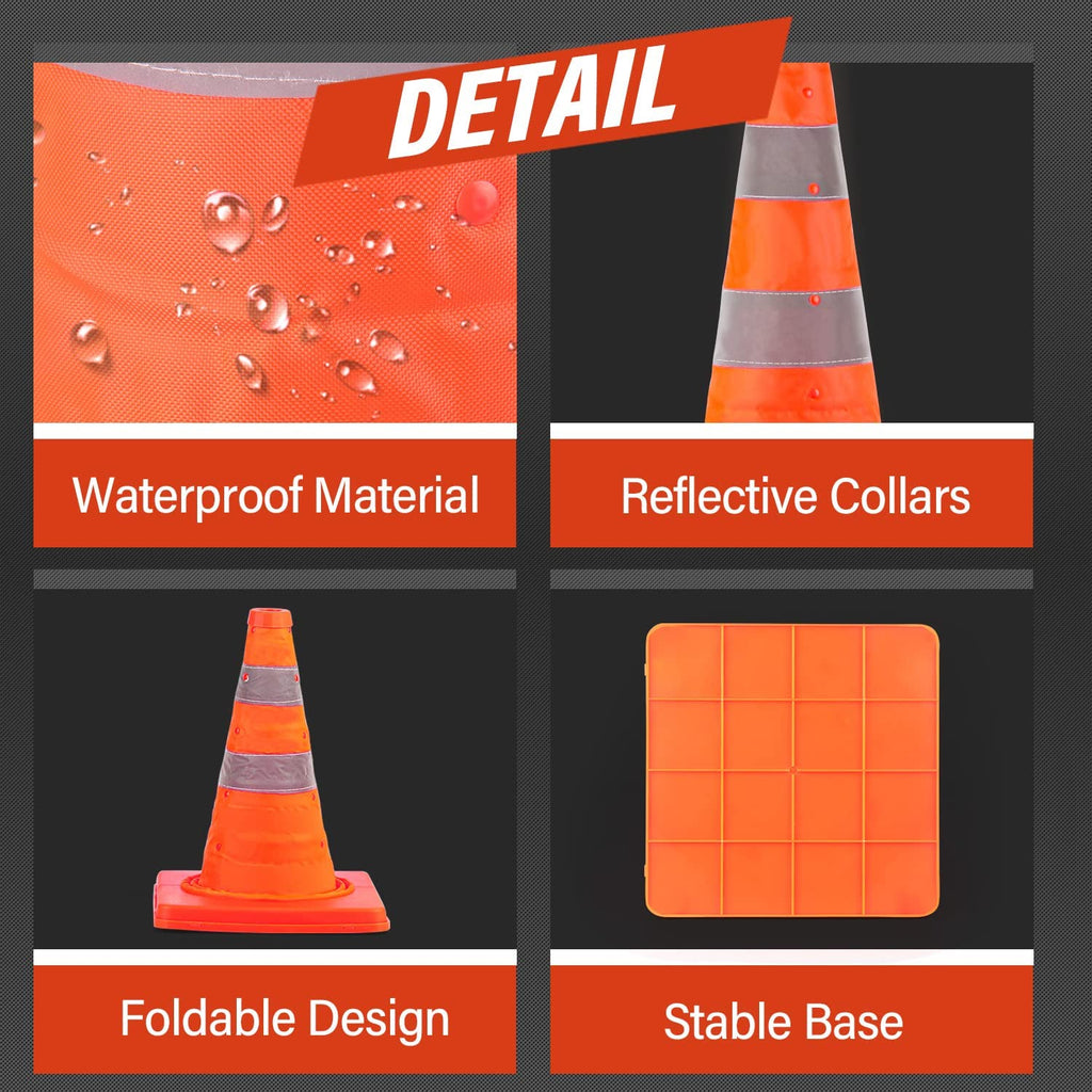 RoadHero 18 Inch 6 Pack Collapsible Traffic Safety Cones, Multi Purpose Pop-up Cones with Reflective Collar for Road Safety, Orange Cones for Driving Training, Parking Lots