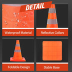 RoadHero 18 Inch 6 Pack Collapsible Traffic Safety Cones, Multi Purpose Pop-up Cones with Reflective Collar for Road Safety, Orange Cones for Driving Training, Parking Lots