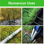 Bakulyor 100Pcs Green Landscape Staples 6 Inch Garden Artificial Turf Stakes Staples, 11 Gauge Lawn Galvanized Ground Fabric Pins for Weed Barrier Sod Decorations Holding Fence and Irrigation Tubing