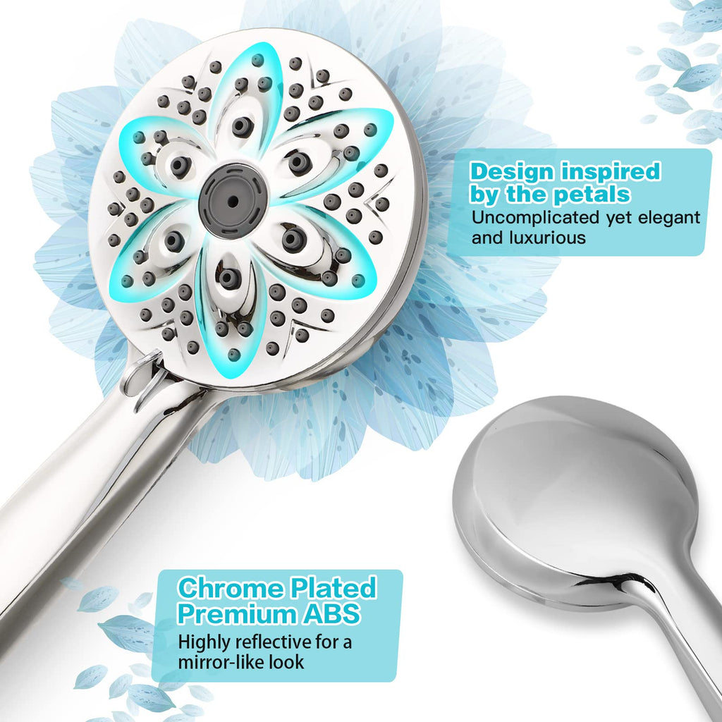6-Setting Shower Head with Handheld, JDO High Pressure Hand held Shower Head, 4.7 Inch Chrome Detachable Showerhead Set with 59 Inch Stainless Steel Hose and Adjustable Showerhead Holder