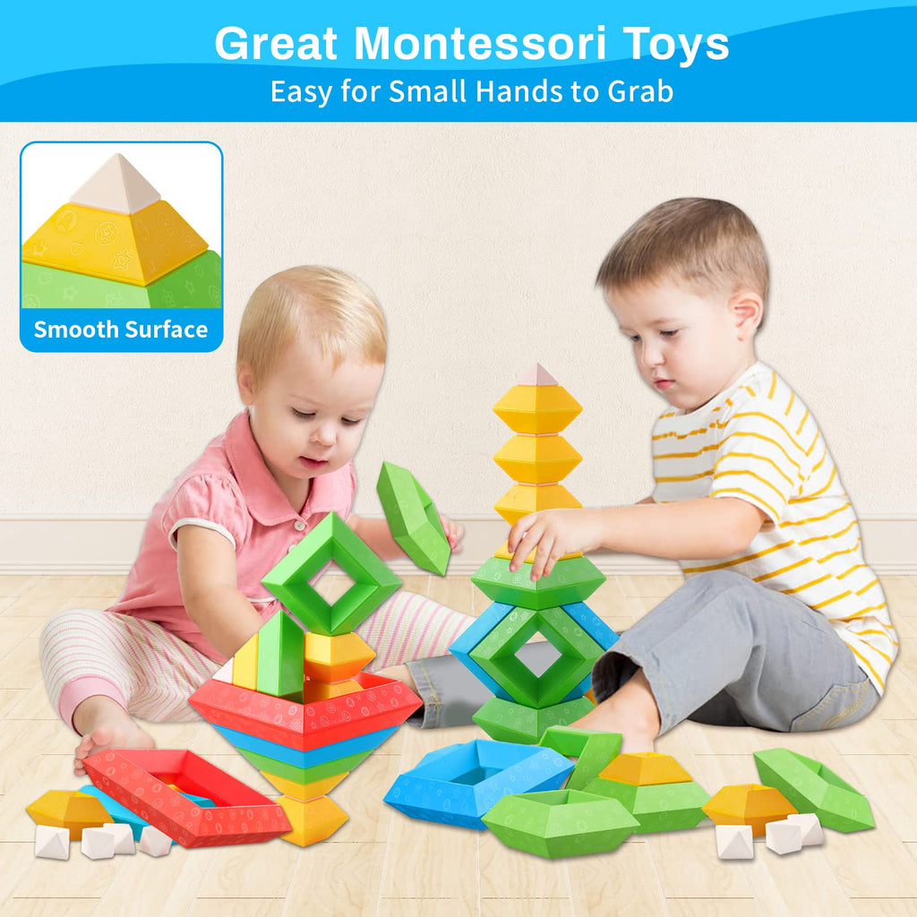 Hieoby Montessori Toys for 1 2 3 4 Year Old Boys Girls Toddlers Preschool Learning Activities 30Pcs Building Blocks Stacking Educational Toys STEM Sensory Gifts for Kids Age 1-2 2-4