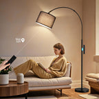 Ambimall Dimmable Arc Floor Lamp with Remote, Color Temperatures and Brightness Adjustable, Arched Floor Lamp with Rotating Head, Over Couch Arched Reading Light for Living Room (Black and Black)
