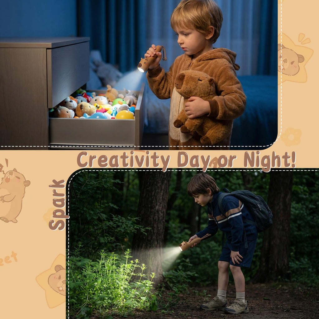 Tepreswes Capibala Kid‘s Flashlight Rechargeable, LED Kid Flashlight for Boys and Girls, Suitable for Camping and Outdoor Exploration Students, Fun and Lightweight Flashlight, Birthday Gift
