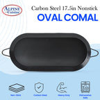 Alpine Cuisine Nonstick Oval Comal Griddle 17.5x8-Inch - Black Carbon Steel Tortilla Comal with Double Handle - Durable, Heavy Duty Comal for Cooking - Even-Heating