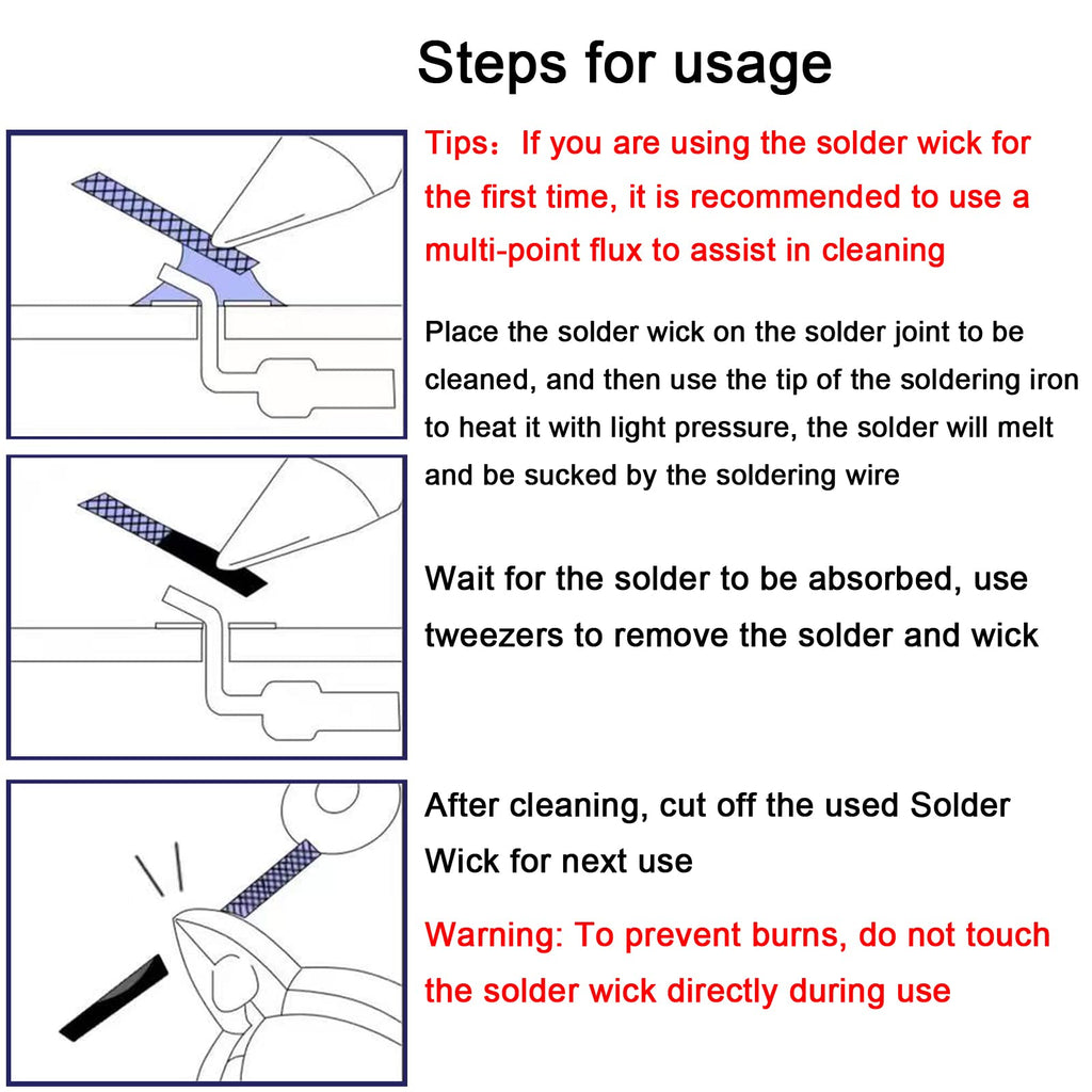 Lesnow Solder Wicks，No-Clean Solder Wick，10ft Length 2 Pieces Desoldering Braided Wicks. Solder Removal Tool，Desoldering Wick Used to Remove the Solder and Disassemble Electrical Components