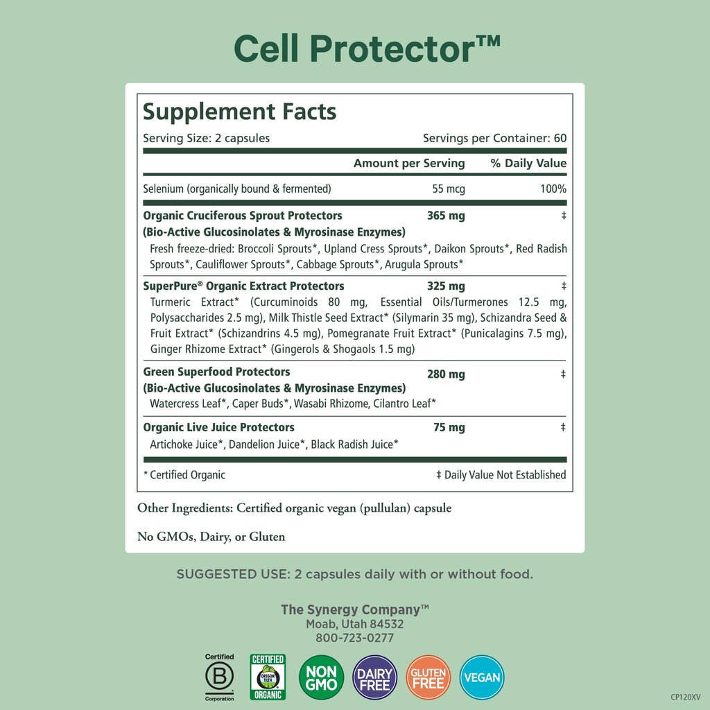PURE SYNERGY Cell Protector | Cellular Health Supplement | Cell and Immune Support with Selenium and Organic Cruciferous Vegetables | for Healthy Aging & Detoxification (120 Capsules)