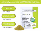 KOYAH - Organic USA Broccoli Sprout Powder (1 Scoop = 1/4 Cup Sprouts): 36 Servings, Freeze-Dried, Tested for Active Myrosinase and Glucoraphanin (Sulforaphane Glucosinolate)