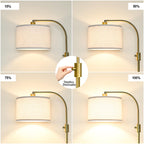 Nintiue Upgraded Modern Arc Dimmable Tall Standing Floor Lamp with Linen Shade, 1200 Lumens LED Bulb Included, for Living & Reading Room, Bedroom, Office & Nursery, Brass