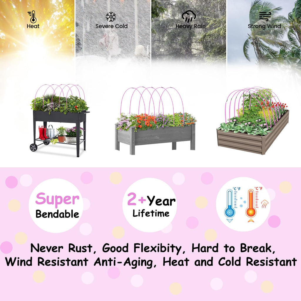 Garden Hoops 20pcs, Sunwuk Greenhouse Hoops for 1-3.5ft Wide Raised Bed, 5 Sets of 5.6ft Long Super Bendable Fiberglass Rods, Raised Planter Box Kit and Mini Greenhouse for Row Cover (S Size)