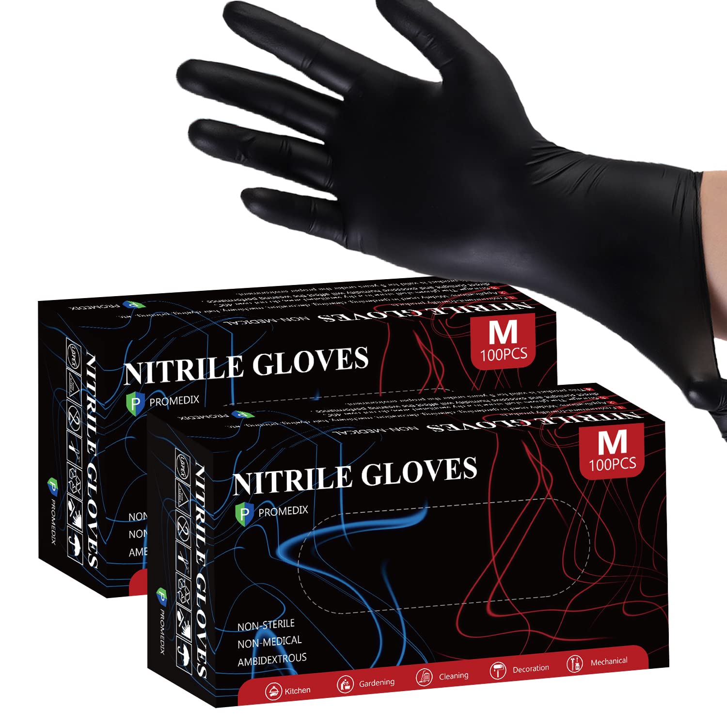 PROMEDIX P Nitrile Disposable Gloves,4mil-100 Count,Gloves Disposable Latex Free,Powder Free for Cooking,Household,Food safe (Large, Pack of 2)