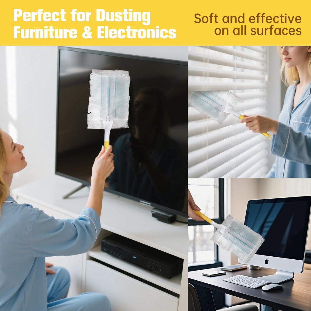 12PCS Replacement Dust Handles Stick Only Compatible with Swiffer Duster Handle Extendable Detachable Wand for Cleaning Car Blinds Furniture Electronics (12, Yellow & White)