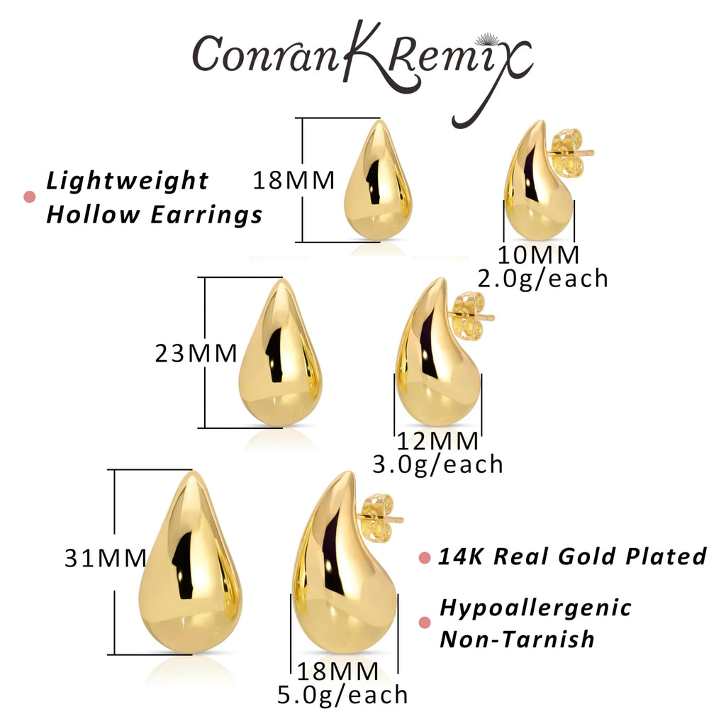 3Pair Gold Teardrop Earrings Set Dupes for Women Thick Gold Plated Chunky Hoop Water Drop Earring for Women Hypoallergenic