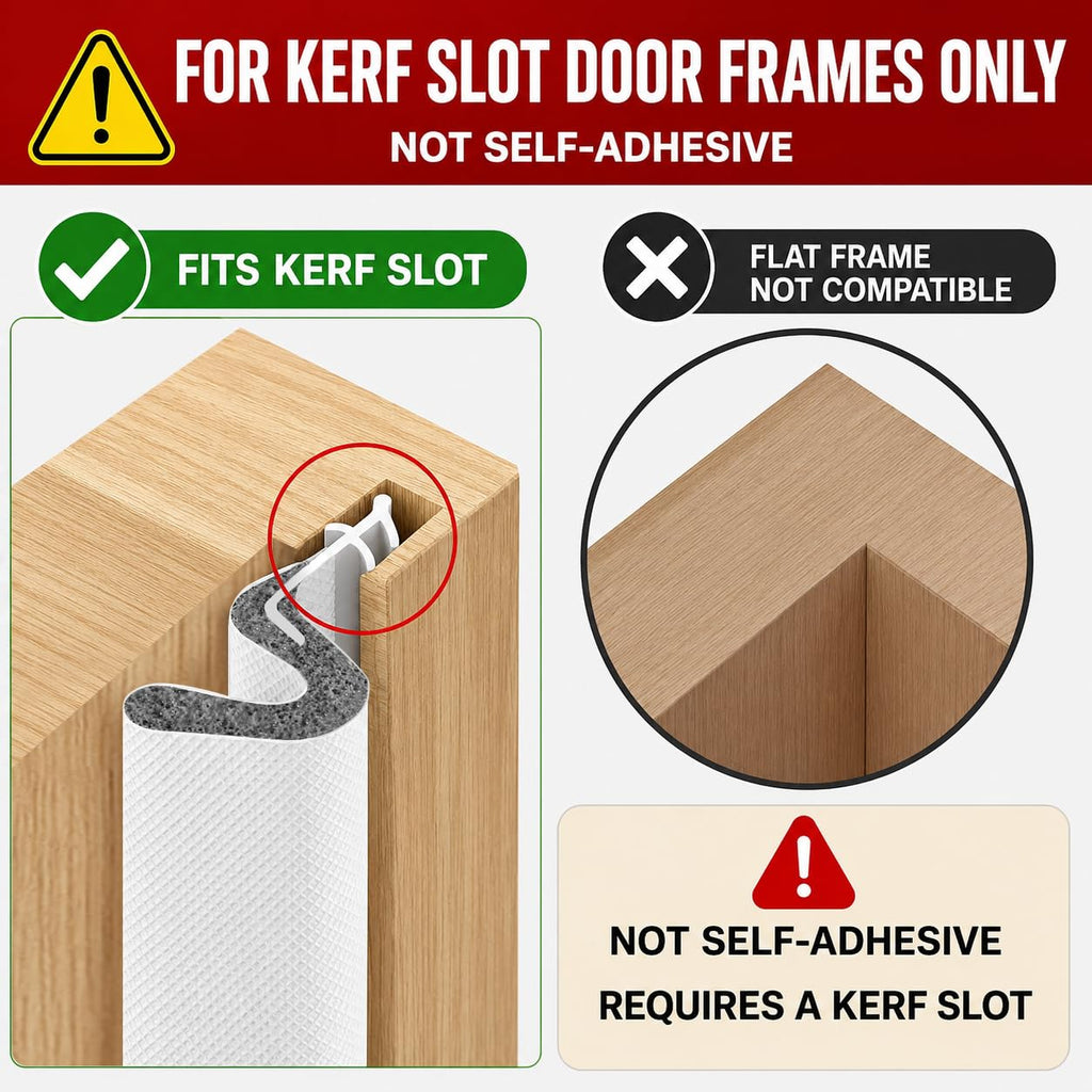 40FT Kerf V‑Shaped Weather Stripping Door Seal, Press‑in Seal for Pre‑Cut Slot Doors, Not Self‑Adhesive, Soundproof Draft Blocker for Exterior Front Doors, Fits Large Gaps, Easy DIY Install (White)