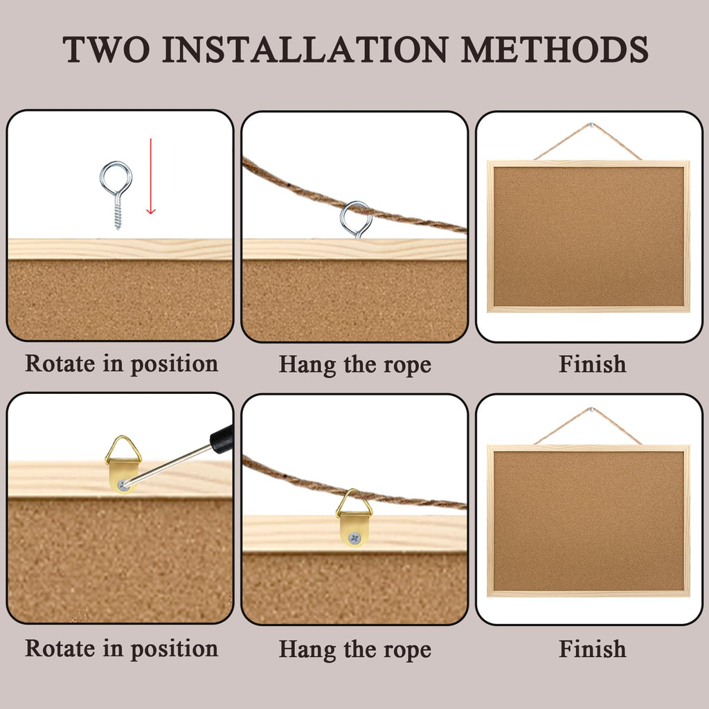 GDMINLO Cork Board Bulletin Board, 15.7"X 11.81" pin Boards for Walls, Oak Wood Finish Frame, Wall Mounted Cork Board for Office Home and School(Pins, Eye Bolts, gaskets, Screws) (Pack of 2)
