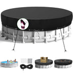 HIGHTQURO 12Ft Round Pool Cover,Heavy Duty Waterproof Round Pool Covers for Above Ground Pools with Ground Nails and Windproof Ropes,Increase Stability&Tear-Resistant, Waterproof and Dustproof, Black