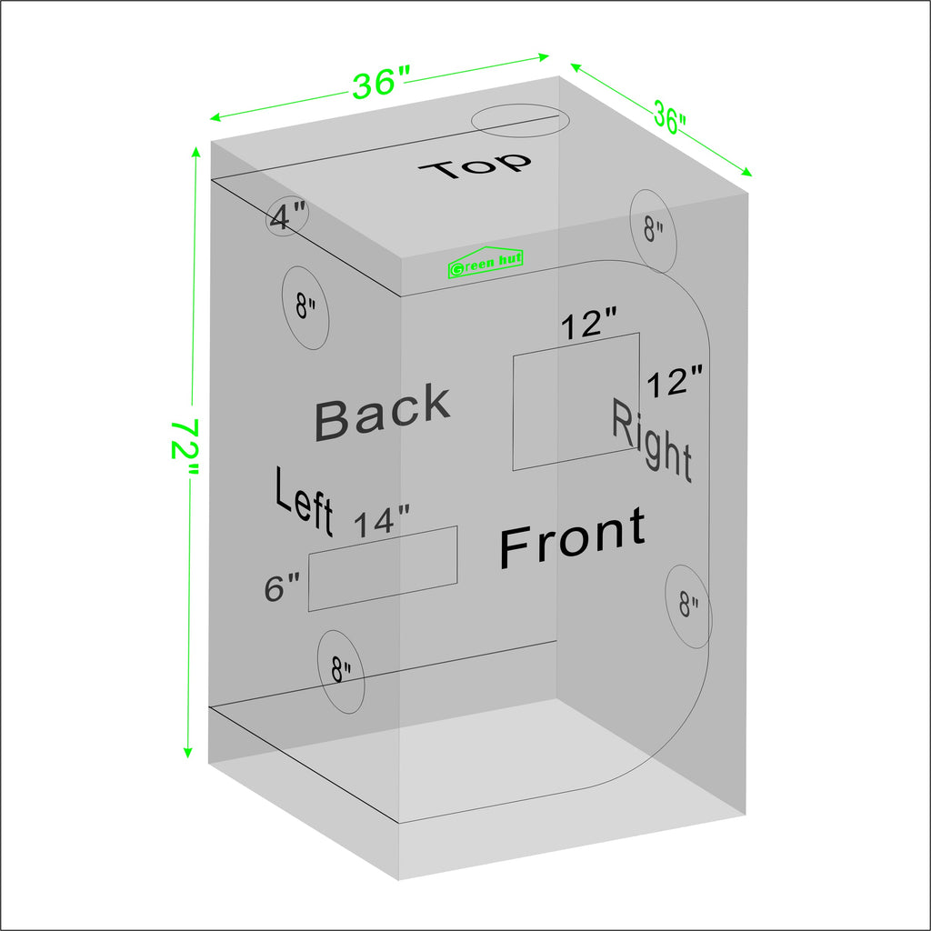 Green Hut 3x3 Grow Tent, 36"x36"x72" Hydroponics Growing Tent