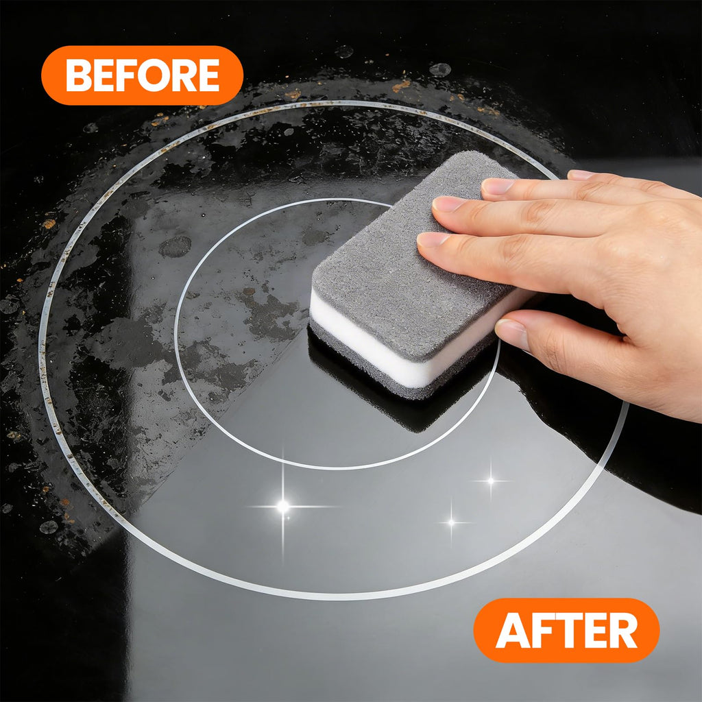 3-in-1 Stove Top Cleaner Kit - Glass Cooktop Cleaner for Ceramic Electric Gas & Induction Stoves - Includes Heavy Duty Scraper and Double-Sided Sponges for Removing Burnt-on Grease, Oil & Grime