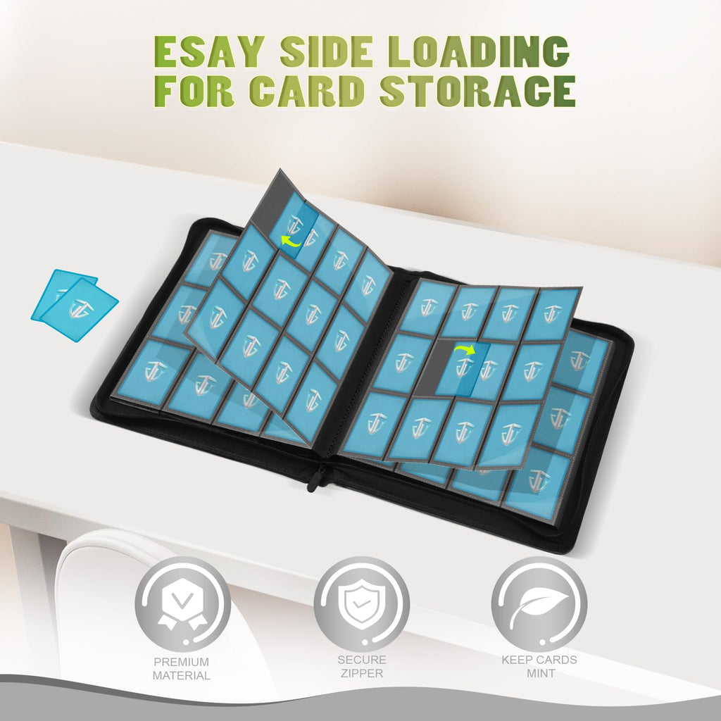 TCGUARD 12 Pockets Trading Card Zipper Binder for 720 Cards| Secure Side Loading Pockets | Trading Card Album Folder | Compatible with YuGiOh, MTG(Black 12)