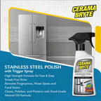 Cerama Bryte Stainless Steel Appliance Cleaner & Removes Tough Stains Cooktop and Stove Top Cleaner for Glass - Ceramic Surfaces, 16 & 18 Ounces, 3-18 Ounces + 1-16 Ounce