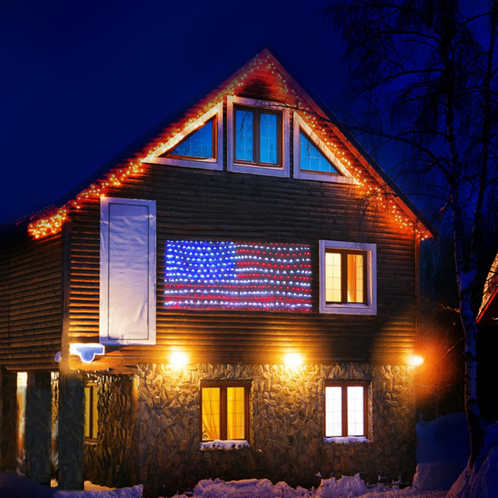XTF2015 Solar American Flag Lights, 2 in 1 Solar Powered & Plug in American Flag Light, 420 LED Waterproof Patriotic Ornaments for Memorial Day, Independence Day, 4th of July, Party, Yard Decorations