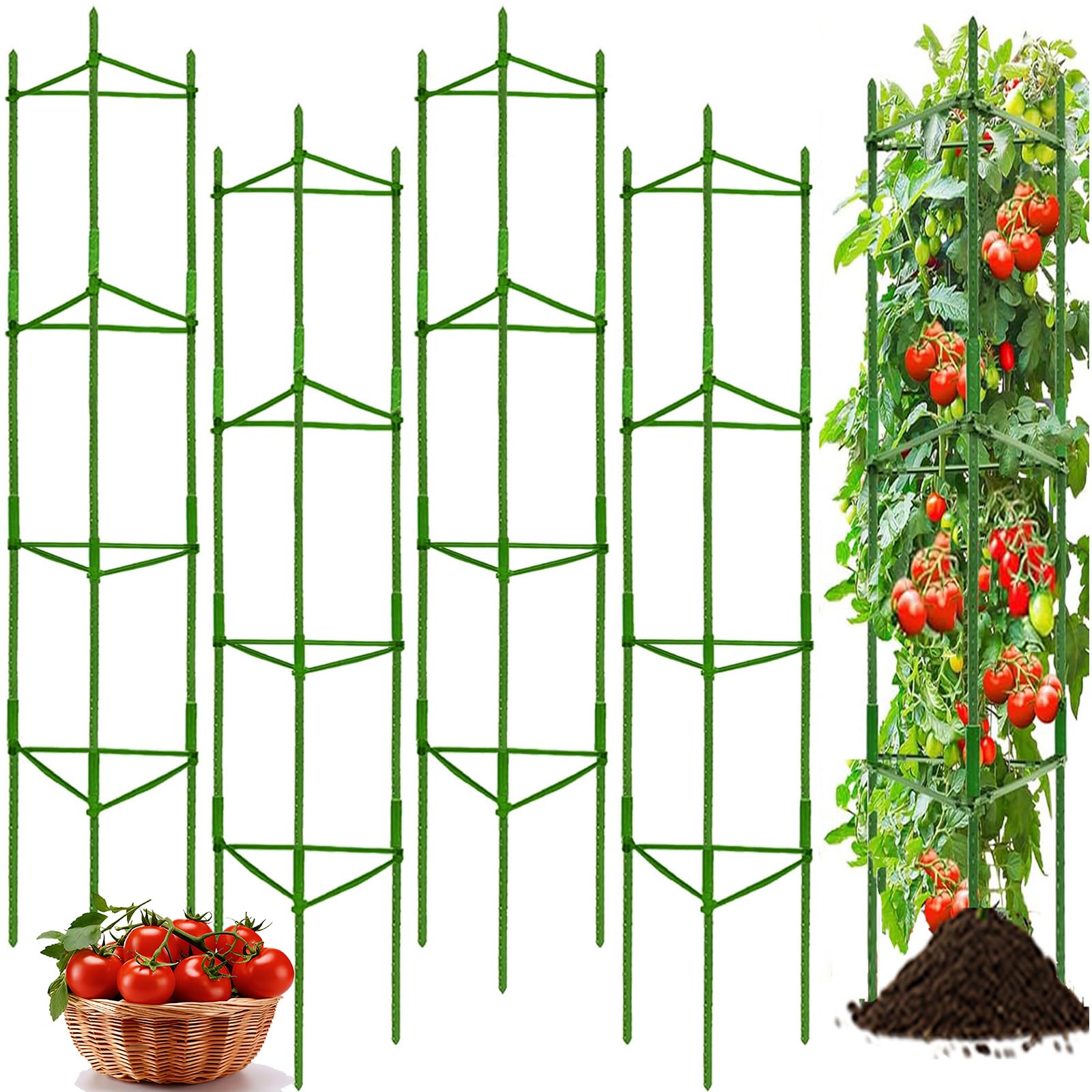 Moirsunt 66Inch Tomato Cage for Garden, 4Pack Plant Support Garden Stakes
