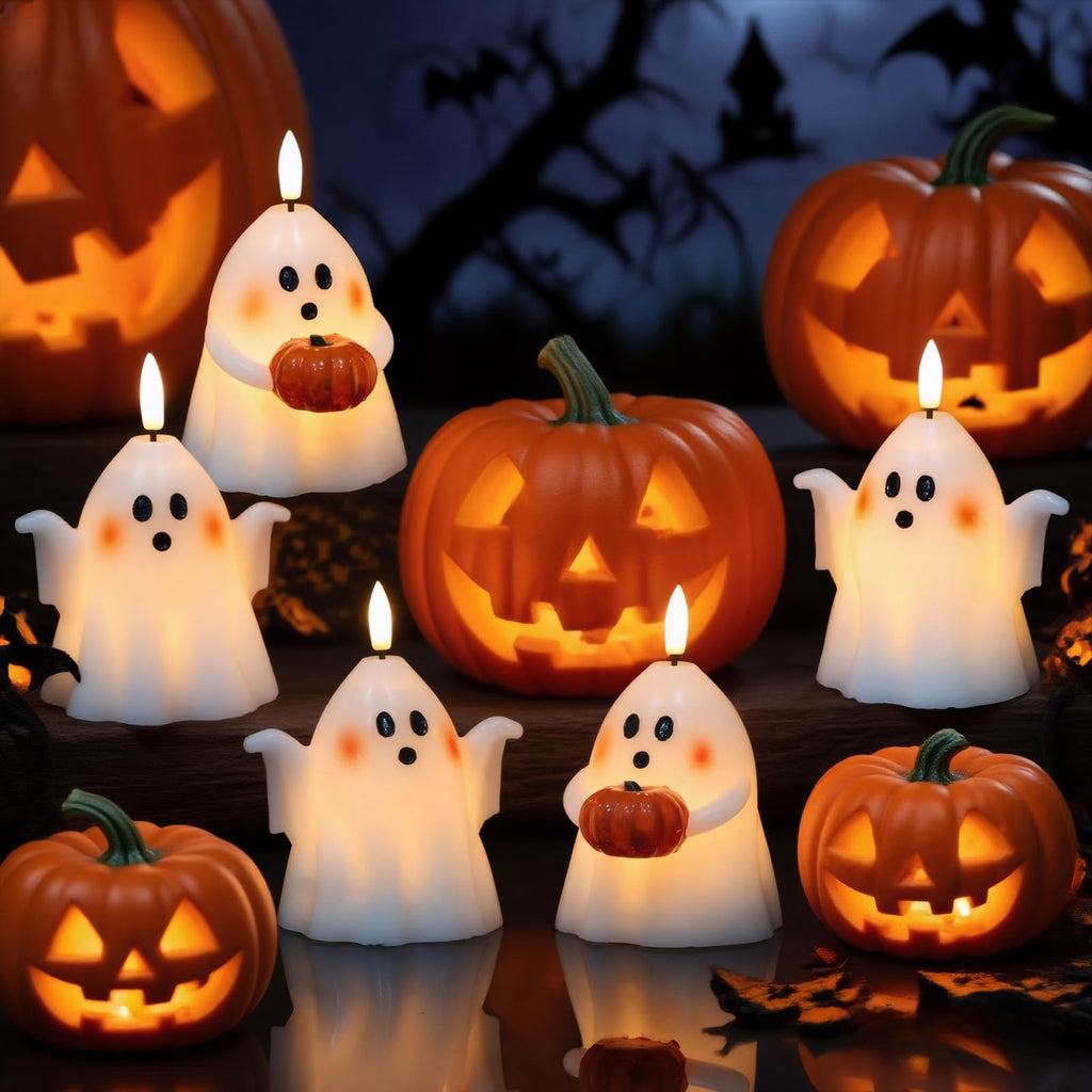 Wondise Halloween Flameless Candles with 6hrs Timer Spooky Ghost