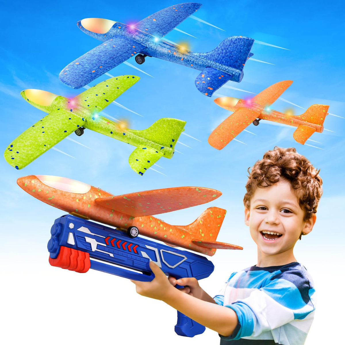 Fuwidvia 3 Pack Airplane Launcher Toys, 13.2 in LED Foam Glider Kids 4-12