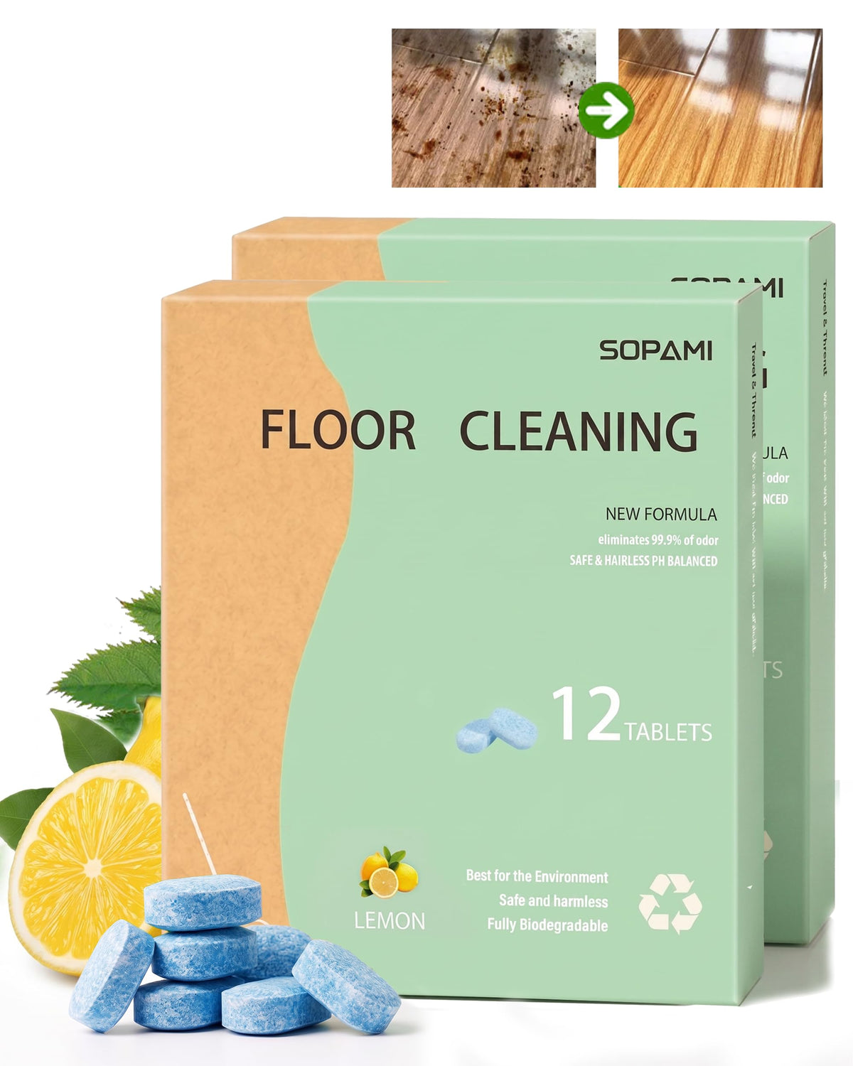 SOPAMI multi-effect floor cleaning tablets 24 Counts Lemon Scent