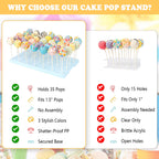 35-Hole Blue Cake Pop Stand with 100 Sticks, 100 Bags & 100 Gold Ties