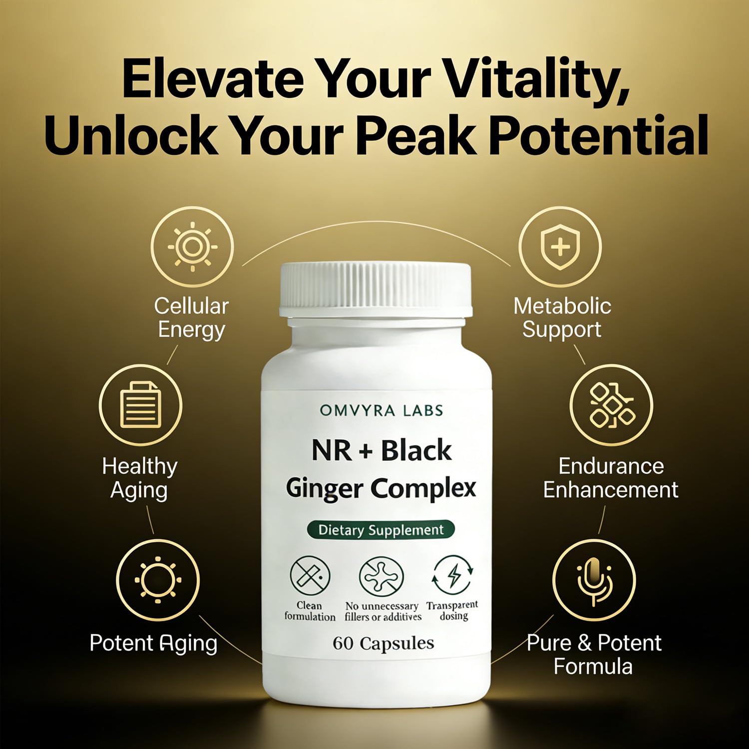 Omvyra Labs NR + Black Ginger Complex, 60 Capsules