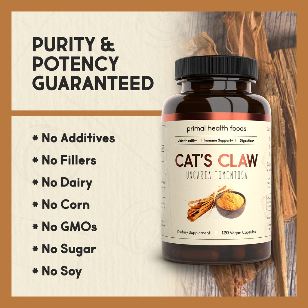 Primal Health Foods Organic Cat's Claw 1000 mg 60 Servings | Immune Support, Digestion and Joint Relief | Vegetarian, Organic, Non-GMO & Gluten Free