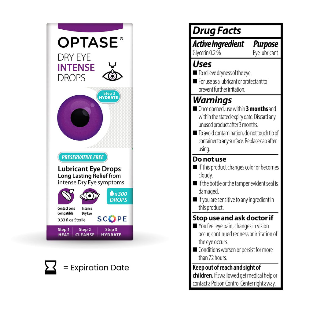 OPTASE Dry Eye Intense Drops - Preservative Free Eye Drops - Multidose Bottle - Step 3 Hydrate - .33 fl oz, 300 Doses